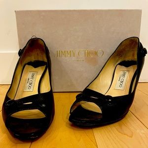 Jimmy Choo Black Leather Open Toe Sandals Size 38.5